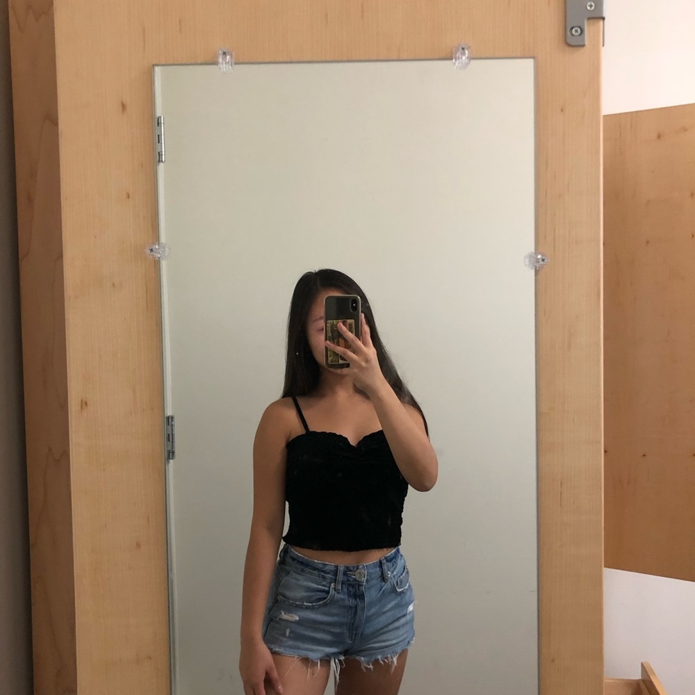 Velvet cropped smocked tank top